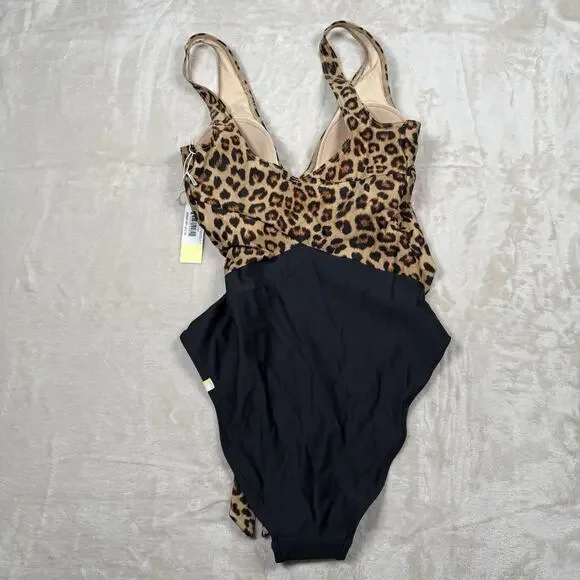 NWT Summersalt The Perfect Wrap One Piece Swimsuit Leopard Black Size 4 - Picture 5 of 8